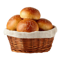 Basket of hamburger buns. Isolated white background. Png format