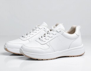 Pair of plain white sneakers isolated on light background