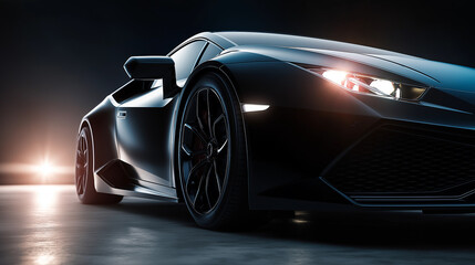 Fototapeta premium High-performance black sports car photographed with professional studio lighting showcasing aerodynamic design curves and premium automotive engineering in contemporary style.