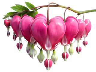 Bleeding heart flower isolated on transparent background with pink heart shape