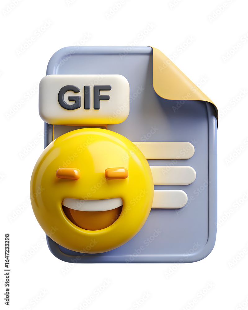 Aufkleber 3d icon of gif file format icon with smiley face isolated on transparent background