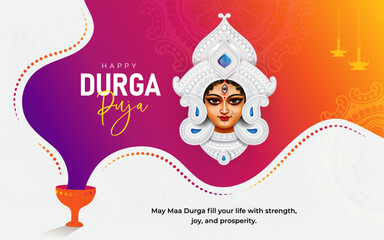 Obraz na płótnie Canvas Happy Durga Puja Festival Celebration Background Template Design with Goddess Durga Illustration