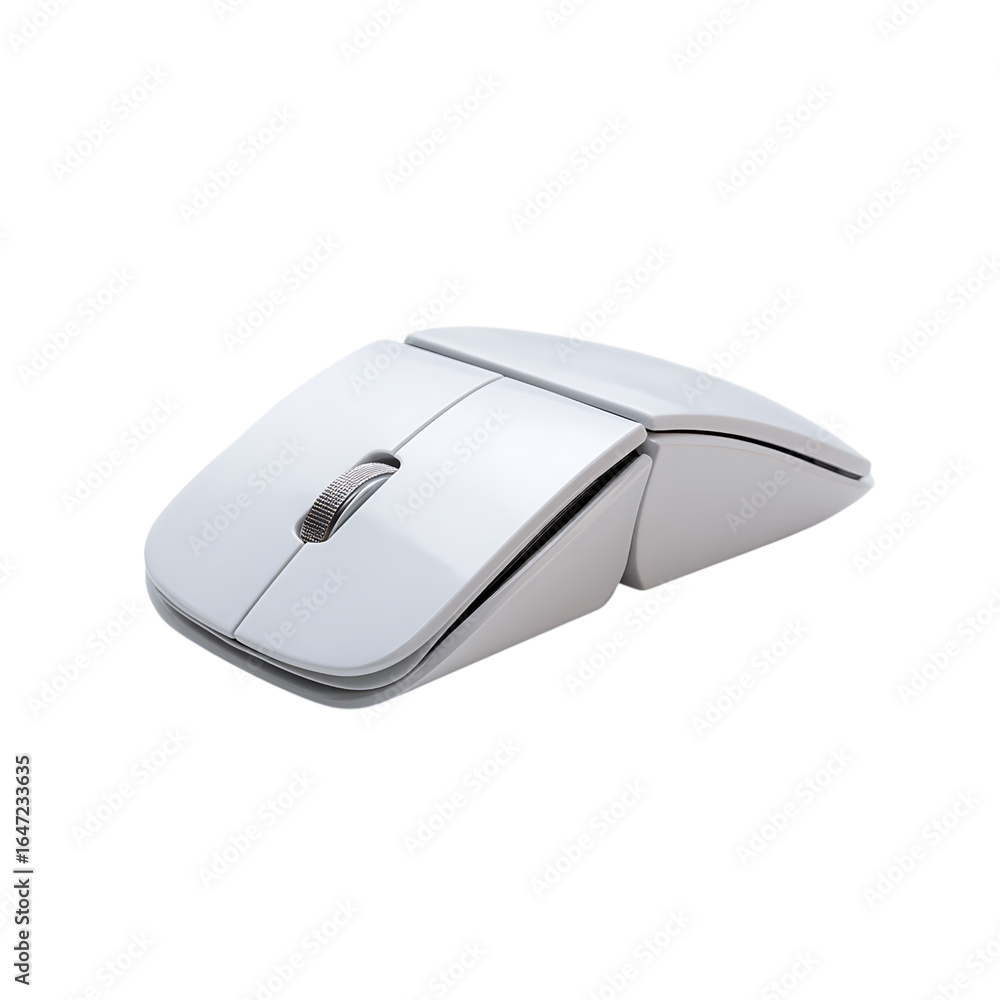 Poster sleek modern white computer mouse with textured scroll wheel, perfect for professional desk setups a