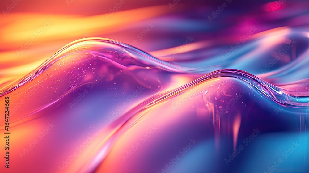 Poster Luminous Abstract Waves: Translucent Forms with Vibrant Gradient and Sparkling Accents.