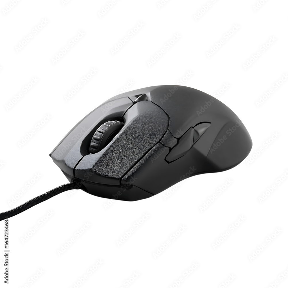 Poster sleek modern black computer mouse with textured grip and scroll wheel, perfect for gaming or profess