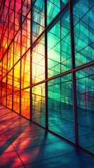 Vibrant Gradient Glass Facade and Reflections modern architecture building facade glass windows colorful reflection vibrant gradient abstract design light and shadow sunlight effect urban environment