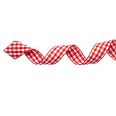 Obraz premium Red and white gingham ribbon curled design isolated on transparent background