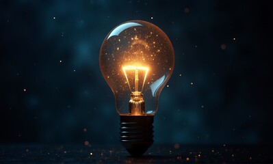 A warm, bright light bulb illuminates a mysterious dark space, representing inspiration, creativity, and new beginnings.