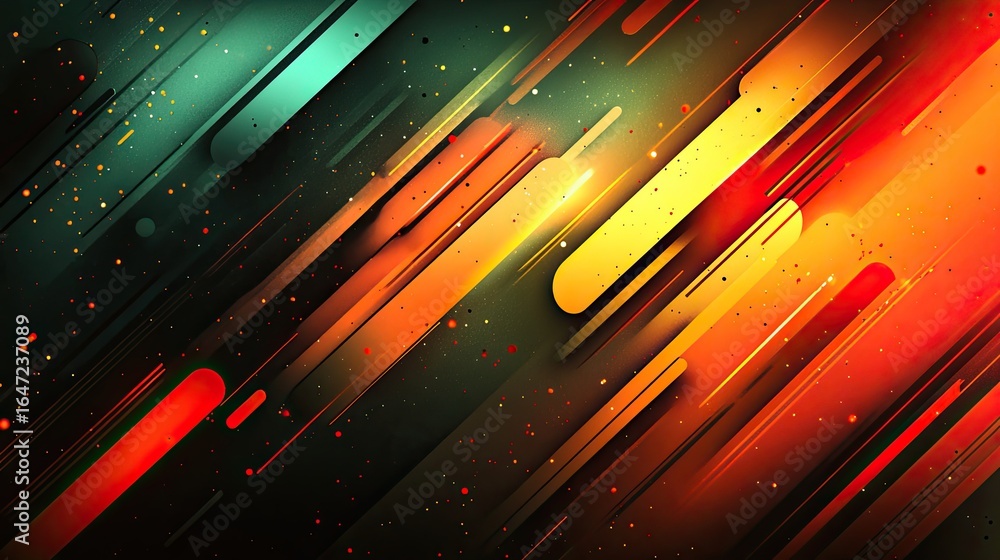 Poster dynamic diagonal gradient: abstract geometric composition with particle accents and vibrant color tr