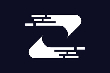 Abstract Z Logo: Modern, Minimalist, Dynamic, White on Dark Blue Background.