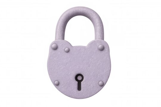 Purple padlock securing digital space, symbolizing privacy protection against cyber threats on clean transparent backdrop