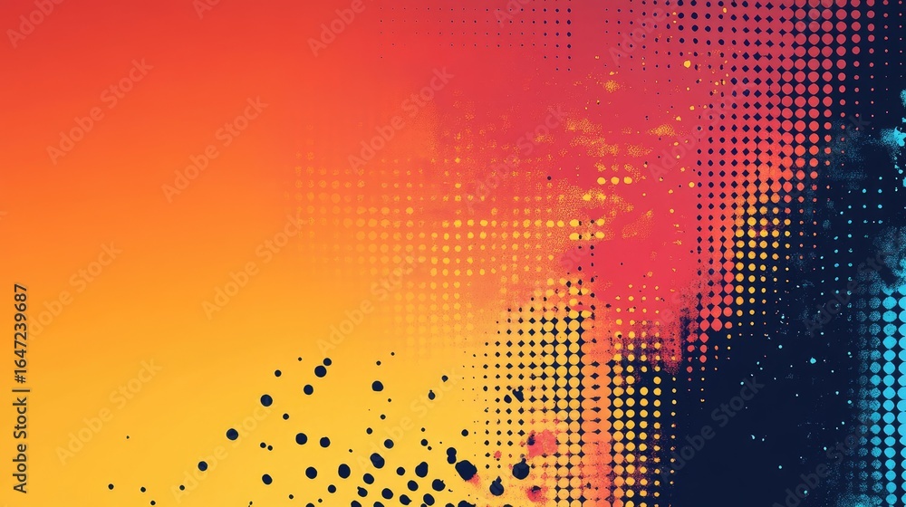 Poster abstract gradient background with halftone dots and splatter texture.