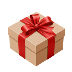Fototapeta premium Kraft Gift Box with a Red Ribbon and Bow Decoration on Transparent Background