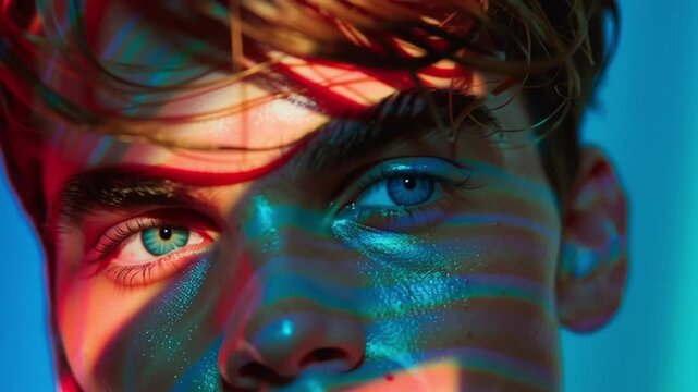 A video portrait of a young male model posing for a camera. A glamorous young man.