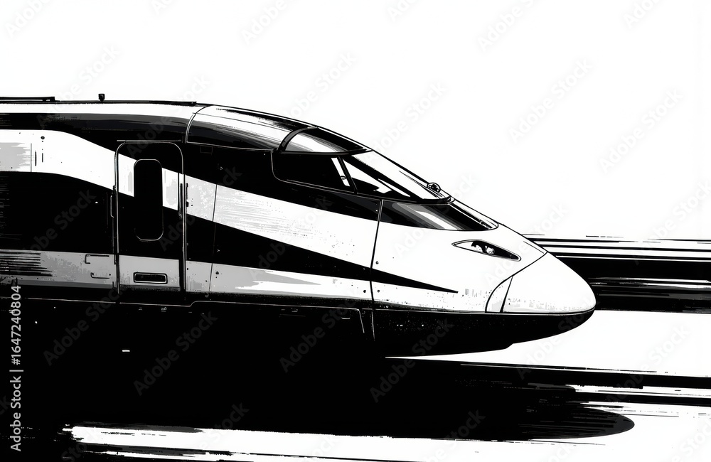 Poster high-speed train moving forward with sleek aerodynamic design in motion