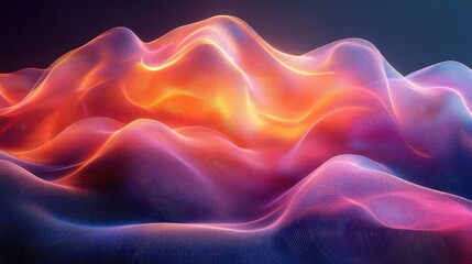 Obraz premium Ethereal Luminescent Waveform Landscape of Glowing Particles in Fiery Hues.