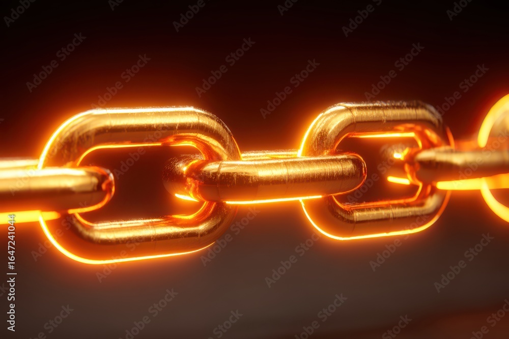 Poster a close-up view of a chain with animated glowing links, creating a captivating and futuristic look.