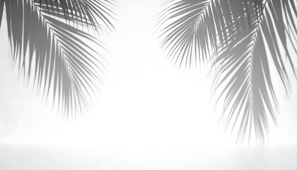 Minimalist display featuring palm leaves shadows on a white backdrop