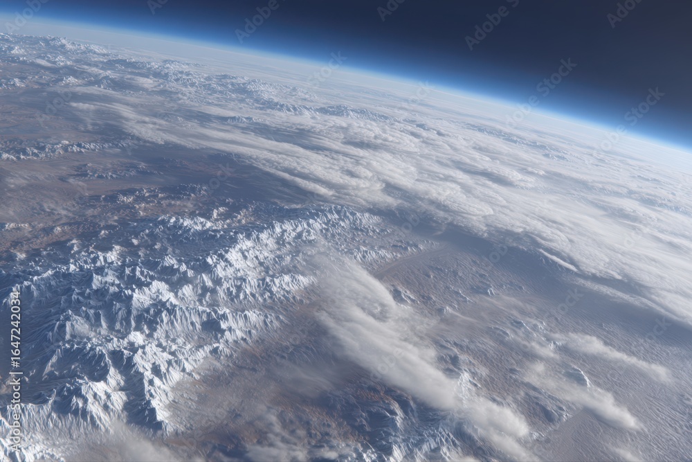 Poster depicts a stunning view of planet earth from space, showcasing its beautiful blue oceans and white c
