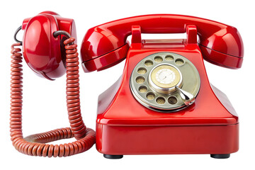 an old fashioned red telephone - isolated on a white  background