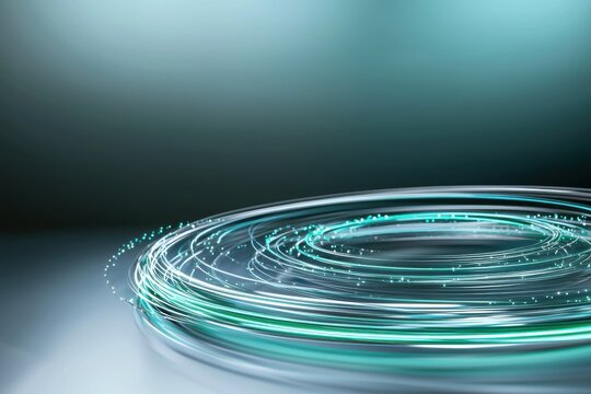 Abstract Technology Background with Swirling Blue and Green Lights abstract technology blue green background light trail circle swirl digital data network connection future energy motion flow speed ai