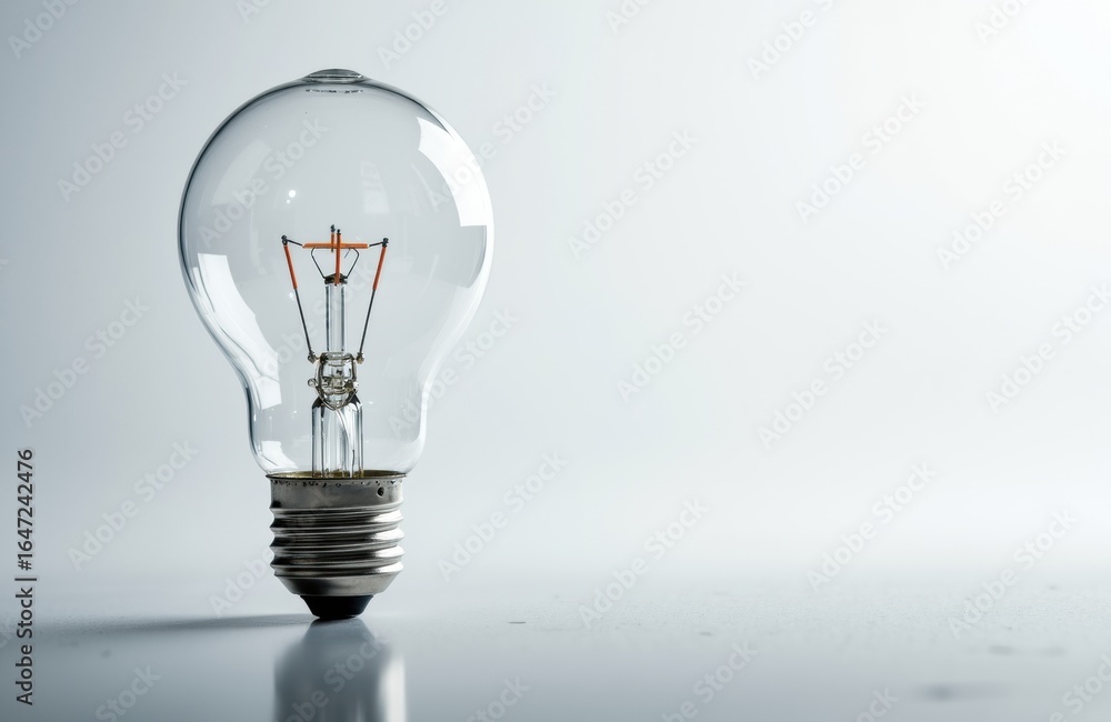 Poster a light bulb with a visible filament on a plain white background