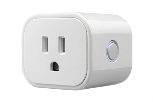 Compact white smart plug with on off button