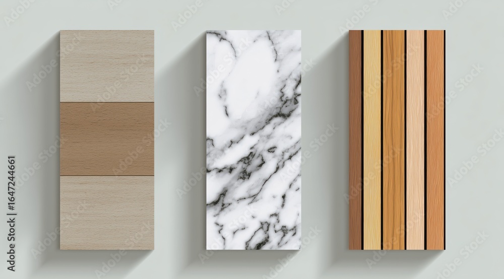 Poster three textures design: three rectangle textures, featuring the textures of wood, marble, and wood, c