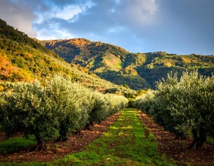 Autumn olive grove landscape