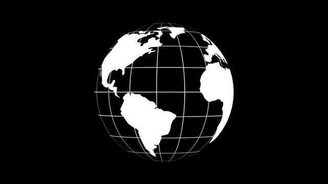 simple world globe planet earth with cartographic grid loop animation with alpha channel