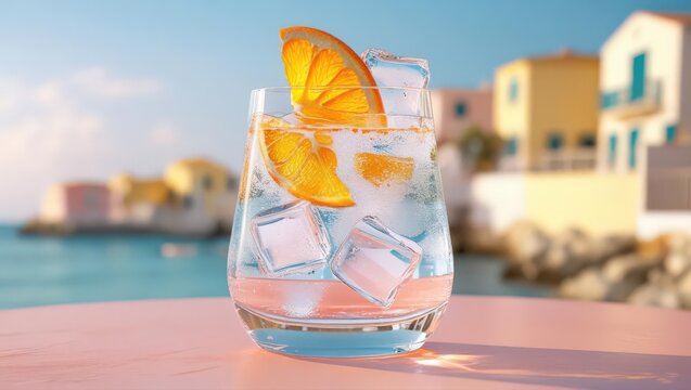 Refreshing Citrus Cocktail With Ice Garnished With Orange Slices Perfect Summer Drink On A Sunny Day