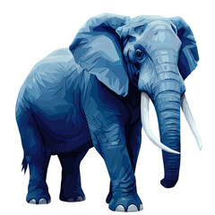 Pixelated Illustration of a Large Blue Elephant with Long Tusks on Transparent Background