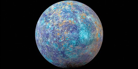 Obraz premium Pianeta Mercurio con superficie dettagliata e colori vivaci, isolato su sfondo nero.