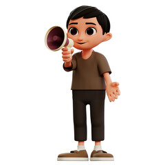 boy giving announcement with megaphone 3d illustration