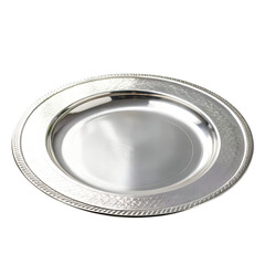 Silver Platter: A sophisticated silver platter reflecting pristine beauty, with intricately designed rim and elegant craftsmanship, ready for serving. 