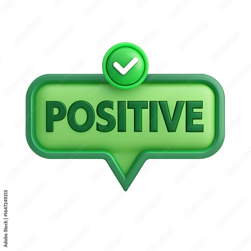Poster green speech bubble with positive message and check mark isolated on transparent background