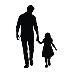 Silhouette of adult and child holding hands against white background, symbolizing care, trust, family bond, and minimalist connection