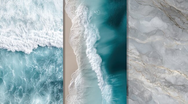 Coastal Symphony: A trio of captivating images unfolds, capturing the raw beauty of ocean waves in motion, a testament to the ocean's powerful and timeless dance. 