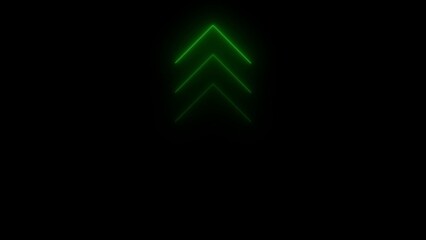 Glowing Green Neon Chevron Arrows Pointing Upward on Black Background direction