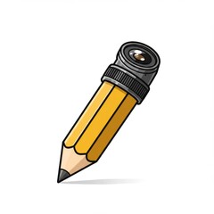 Yellow Pencil with Attached Camera Lens Illustration