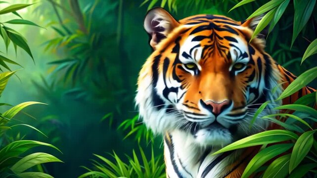 Tiger in lush jungle environment