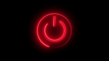 Bright Red Neon Power Button Symbol Illuminated on Dark Background on off switch