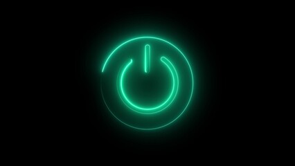 Glowing Green Neon Power Button Symbol on Black Background on off start
