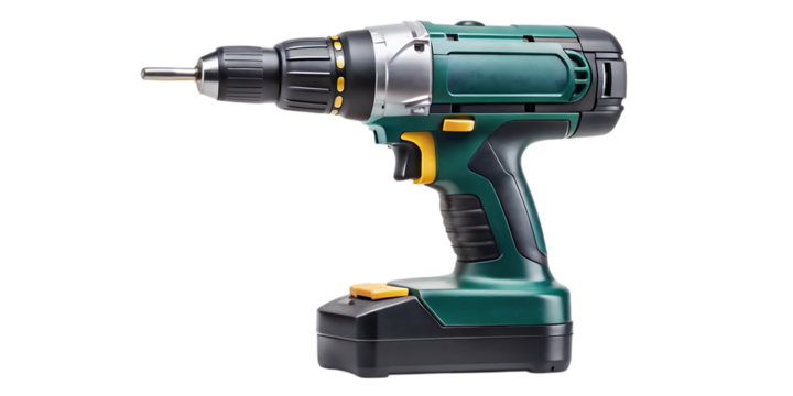 Battery screwdriver or drill on hand - isolated on a white background 