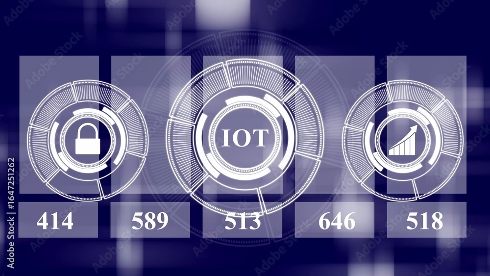 Poster digital interface with iot symbol lock icon and growth chart on blue background internet of things