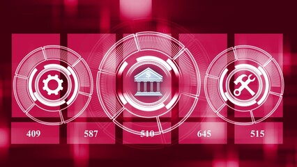 Financial Technology Interface with Bank Icon and Data Analysis finance digital