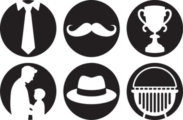 Father's Day Icons Vector Set Featuring Tie, Mustache, Trophy, Parent, Hat, and Shopping Cart