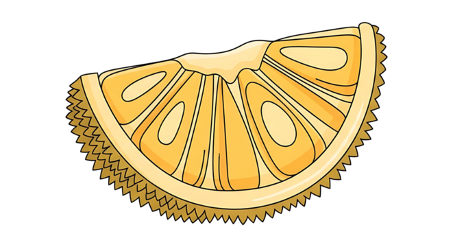 Illustration of a ripe jackfruit slice showing its cross-section. Exotic tropical fruit isolated on white background for design.