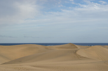 sand dunes with sea in the background in Gran Canaria, the largest of the Canary Islands