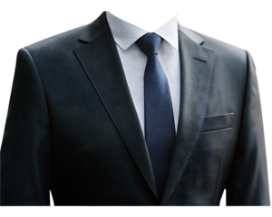 Dark suit white shirt blue tie isolated on a transparent background
